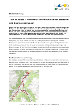 Tour de Suisse – Anwohner-Information zu den Strassen