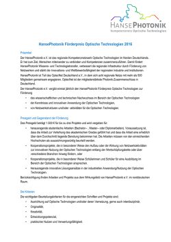 HansePhotonik F&ouml;rderpreis Optische Technologien 2016
