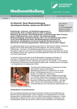 Uni Bayreuth: Neuer Masterstudiengang