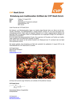 Einladung zum traditionellen Grillfest der CVP Stadt Zürich