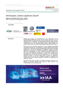 IAA-Kongress &bdquo;Urbane Logistik der Zukunft&ldquo;