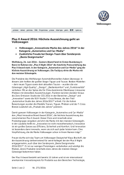 Plus X Award 2016 - Volkswagen Media Services