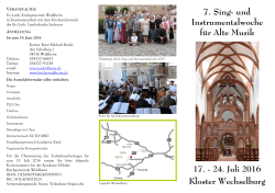 7. Sing- und Instrumentalwoche für Alte Musik Kloster Wechselburg