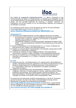 einen Experten/Wissenschaftlichen Mitarbeiter (m/w)