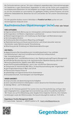 GB_Anz.137x222mm_Kaufmännischer Objektmanager.indd - IZ-Jobs