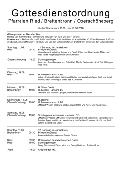 Gottesdienste vom 12.6.- 19.6.2016