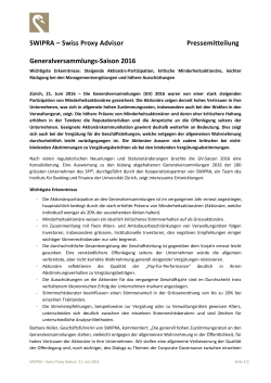 SWIPRA – Swiss Proxy Advisor Pressemitteilung