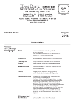 Dietz Zangen Preisliste 2016