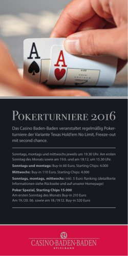 Pokerturniere 2016 - Casino Baden Baden