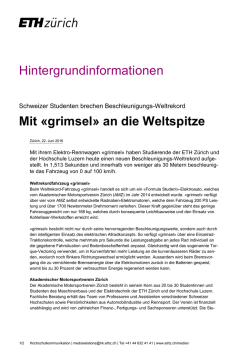 Hintergrundinformationen Mit &laquo;grimsel&raquo; an die Weltspitze