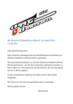 MG Boniswil Ständchen Alliswil, 26. Juni 2016, 11.00 Uhr