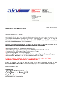 Wien, 22.06.2016/DT 36 S 52/16p Insolvenz HAMMER GmbH Sehr