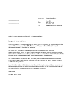 Einbau fernkommunikativer Zähltechnik in Erzeugungsanlagen Sehr