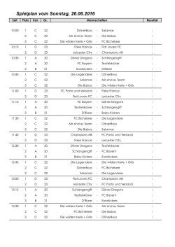 Spielplan für Sonntag