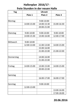 Hallenplan 2016/17 - freie Stunden in der neuen Halle 20.06.2016