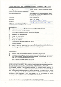 Ausschreibung für studentische Hilfskräfte zum 1. Oktober 2016