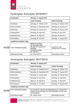 Ferienplan Schuljahr 2016/2017 Ferienplan