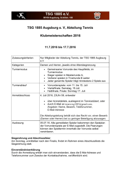 TSG 1885 Augsburg e. V, Abteilung Tennis Klubmeisterschaften 2016