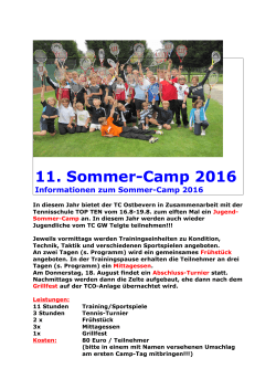 11. Sommer-Camp 2016 Informationen zum Sommer