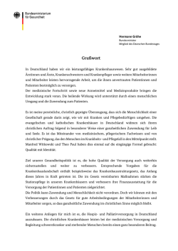 Gru&szlig;wort Hermann Gr&ouml;he, Bundesminister f&uuml;r Gesundheit