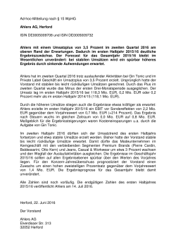 Ad-hoc-Mitteilung nach § 15 WpHG Ahlers AG, Herford ISIN