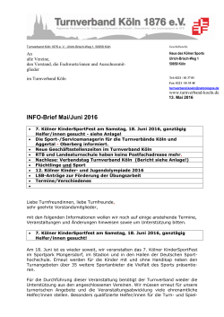 Infobrief Mai/Juni 2016 - Turnverband K&ouml;ln 1876 eV