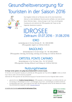 IDRO BAGOLINO ORTSTEIL PONTE CAFFARO Nutzungshinweise
