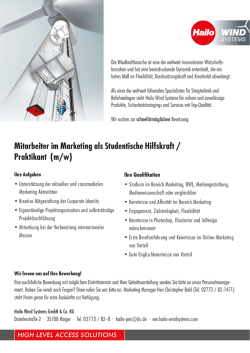 Mitarbeiter im Marketing als Studentische Hilfskraft / Praktikant (m/w)