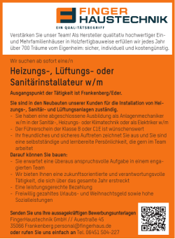 Heizungs-, L&uuml;ftungs- oder Sanit&auml;rinstallateur w/m