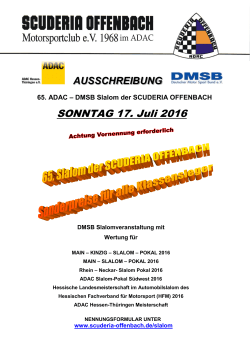 Ausschreibung für DMSB-Slalom der Scuderia Offenbach am 17.07