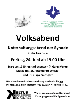 Unterhaltungsabend der Synode Freitag, 24. Juni ab 19.00 Uhr