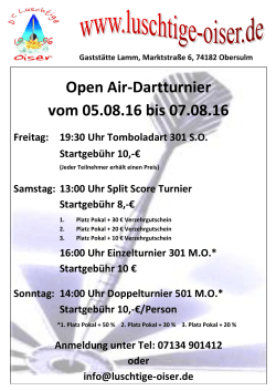 Open Air-Dartturnier vom 05.08.16 bis 07.08.16