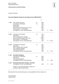 Durchschnittliche Kosten f&uuml;r den Besuch der FMS 2016/17