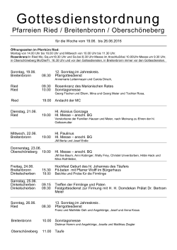 Gottesdienste vom 19.6.- 26.6.2016