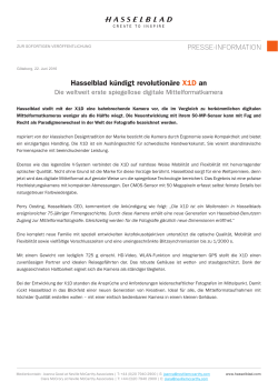 PRESSE-INFORMATION Hasselblad kündigt revolutionäre X1D an