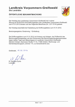 Feststellung der Er&ouml;ffnungsbilanz zum 01.01.2012