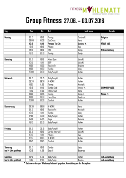 Group Fitness 27.06. &ndash; 03.07.2016
