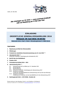 Einladung / Traktanden - Ärzteverband der Bezirke Zürich und