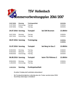 TSV Hollenbach Sommervorbereitungsplan 2016/2017