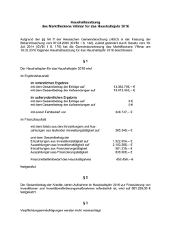 Veröffentlichung Haushaltssatzung 2016
