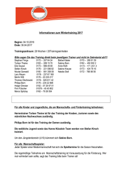 Informationen zum Wintertraining 2017