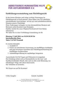 Einladung Fortbildungsveranstaltung Ausländerrecht am 05.07