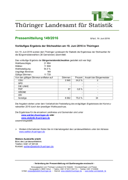 Vorläufige Ergebnisse der Stichwahlen 2016 im Land Thüringen
