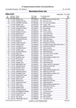 Nennliste/Entry list Ö-Staatsmeisterschaften Einzelzeitfahren Elite/U23