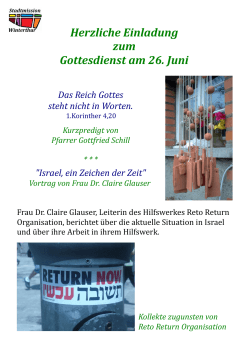 Flyer Israelvortrag - Stadtmission Winterthur