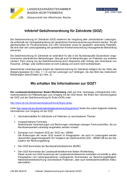 Infobrief Geb&uuml;hrenordnung f&uuml;r Zahn&auml;rzte (GOZ) Wo erhalten Sie