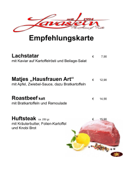 Empfehlungskarte - Restaurant Lavastein