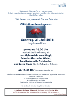 1. AUGUST-Feier 2016 - Alterszentrum Hofmatt Weggis