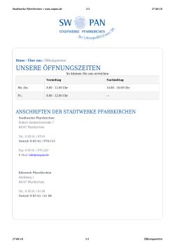 Öffnungszeiten- SW-PAN - Stadtwerke Pfarrkirchen - Tel. 08561-9700