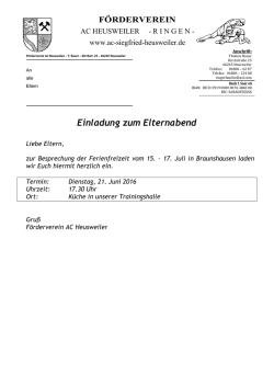 Einladung zum Elternabend wegen Ferienfreizeit 2016